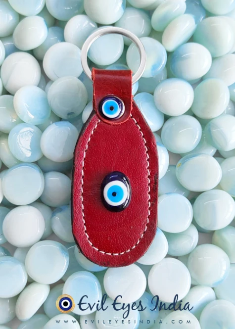 Faux Leather Evil Eye Keychain - Red