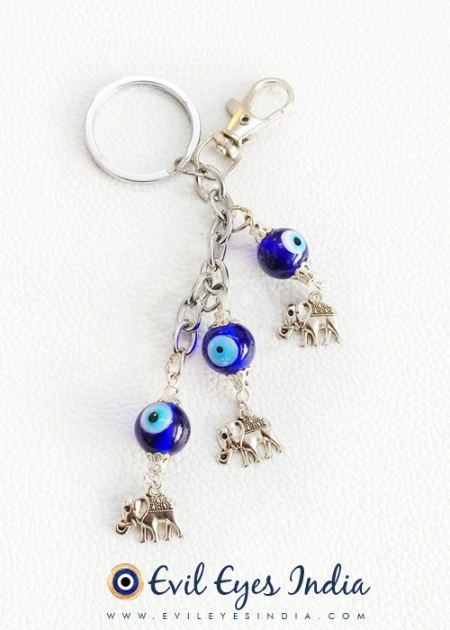 3 Elephants Evil Eyes Keychain