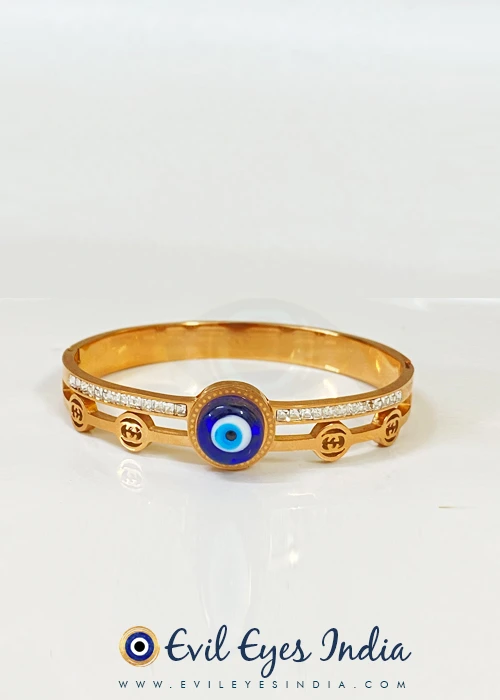 Designer Evil Eye Bangle in Rose Gold Finish