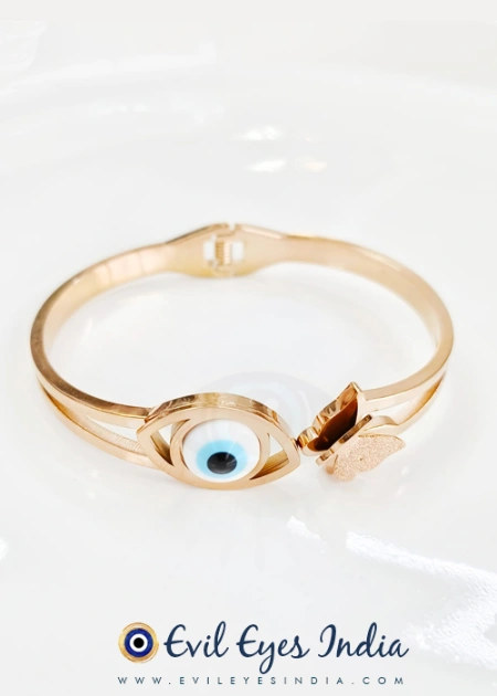 Evil Eye Bangle with Butterfly Charm