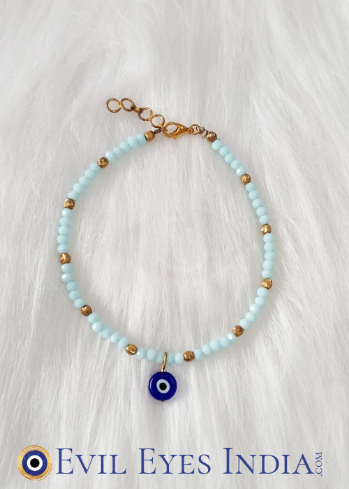 Evil Eye Anklet with Turquoise coloured beads