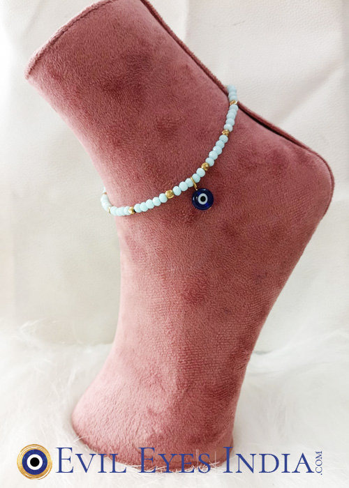 Evil Eye Anklet with Turquoise coloured beads