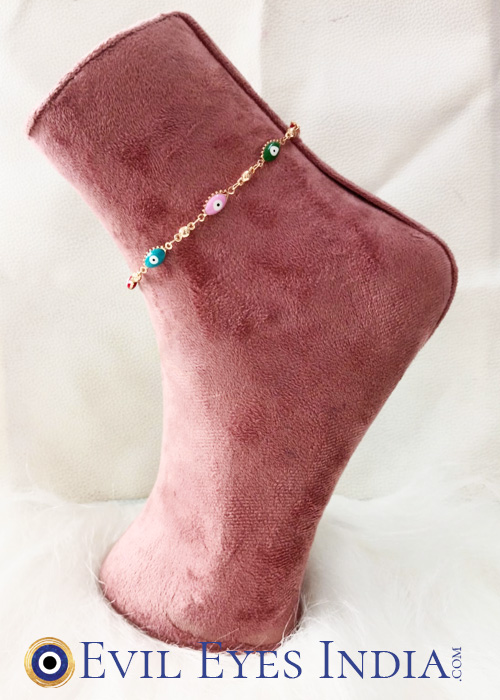 Golden Coloured Evil Eyes Anklet