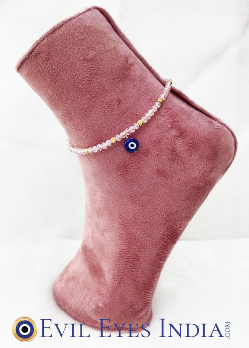 Evil Eye Anklet with Pink coloured beads. It’s a timeless piece, perfect for adding a hint of classic protection that will remain beautiful year after year.