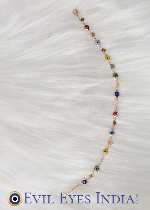 Subtle yet sophisticated, this dainty evil eye anklet with hearts features small heart charms on an ultra-fine, anti-tarnish chain. It’s perfect for those who appreciate a minimalist aesthetic with a bit of mystique and resilience in their jewelry.