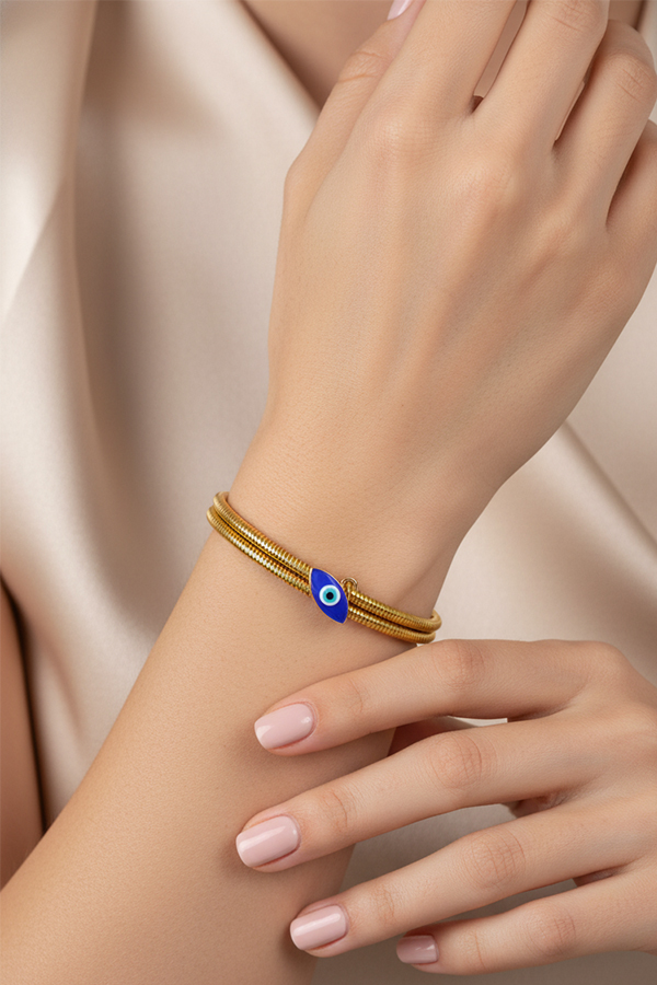 Gold-Plated Evil Eye Flexible Bangle