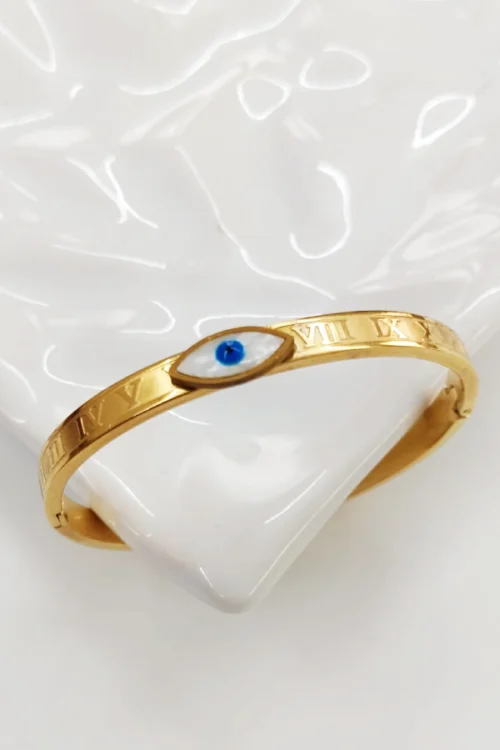 Gold Roman Numeral Evil Eye Bangle