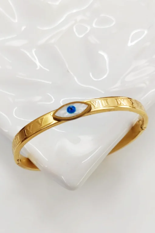 Gold Roman Numeral Evil Eye Bangle
