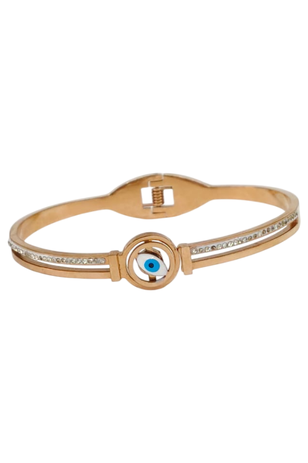 Rose Gold Evil Eye Bangle with Crystal Accents