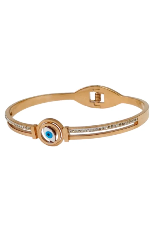 Rose Gold Evil Eye Bangle with Crystal Accents