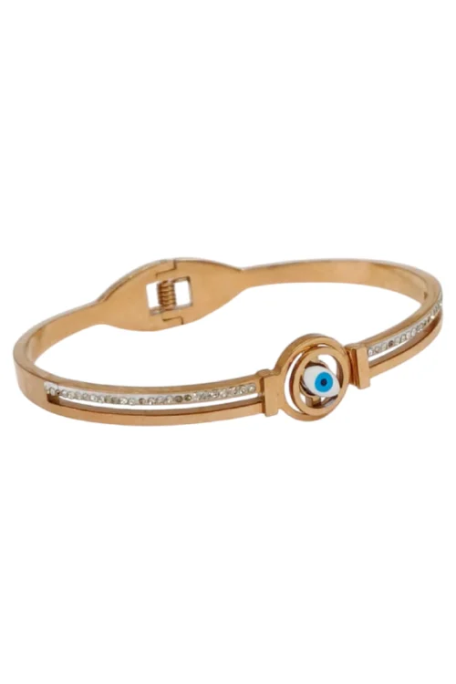 Rose Gold Evil Eye Bangle with Crystal Accents