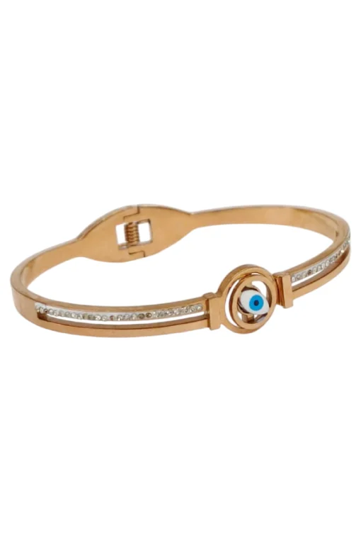 Rose Gold Evil Eye Bangle with Crystal Accents