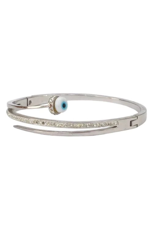 Dual-Layer Zircon Bangle with Minimal Evil Eye
