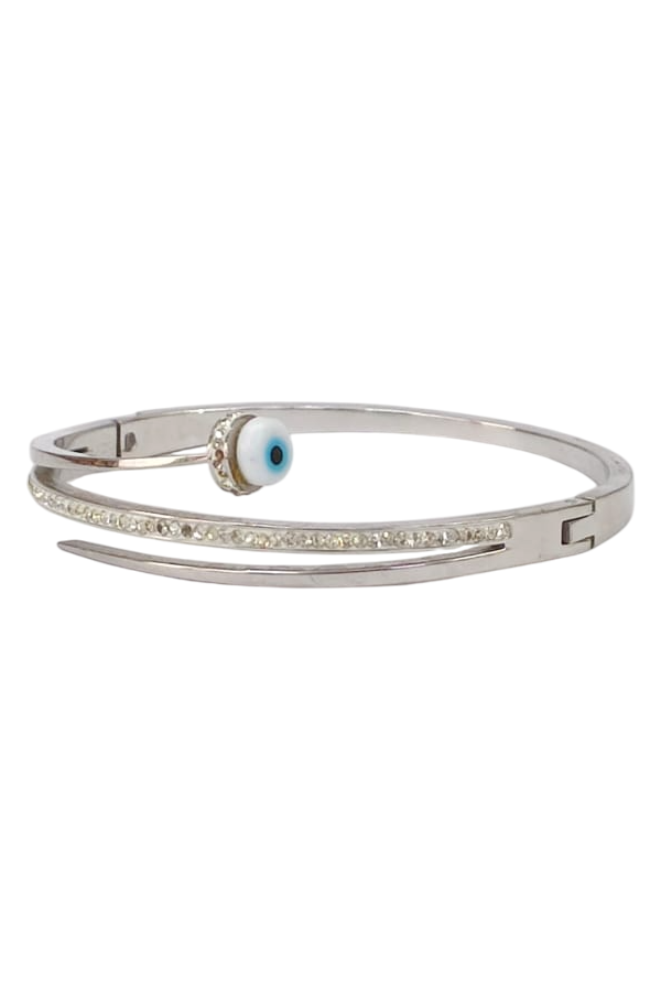 Dual-Layer Zircon Bangle with Minimal Evil Eye