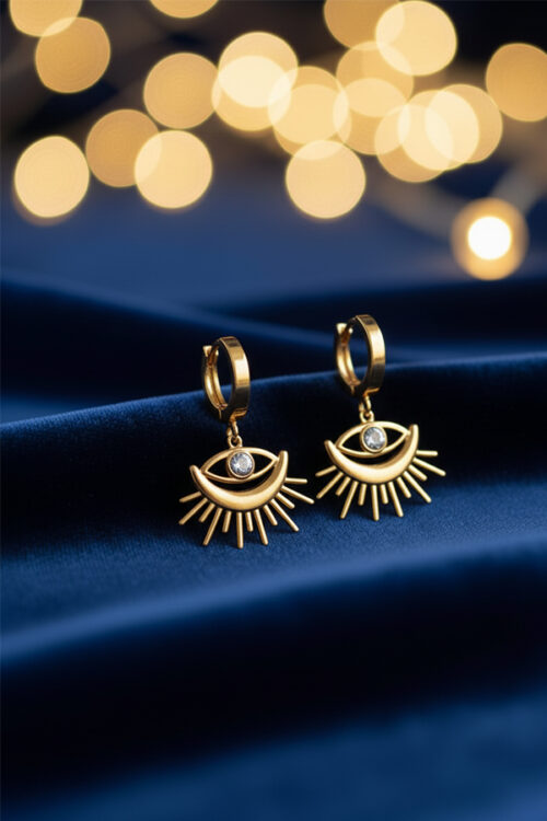 Golden Sun-Eye Dangle Earrings – Elegant Symbol of Radiance