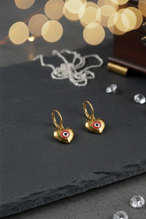 Golden Heart Evil Eye Hoop Earrings