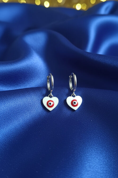 Silver Heart Evil Eye Hoop Earrings – Stylish Protection Charm