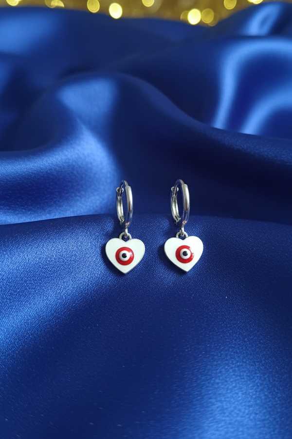 Silver Heart Evil Eye Hoop Earrings – Stylish Protection Charm