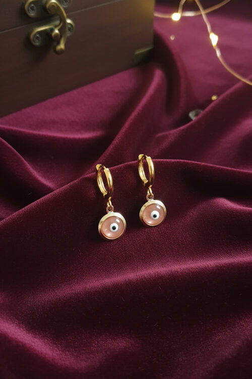 Classic Gold Hoop Earrings with White Evil Eye Charm – Symbol of Purity & Protection