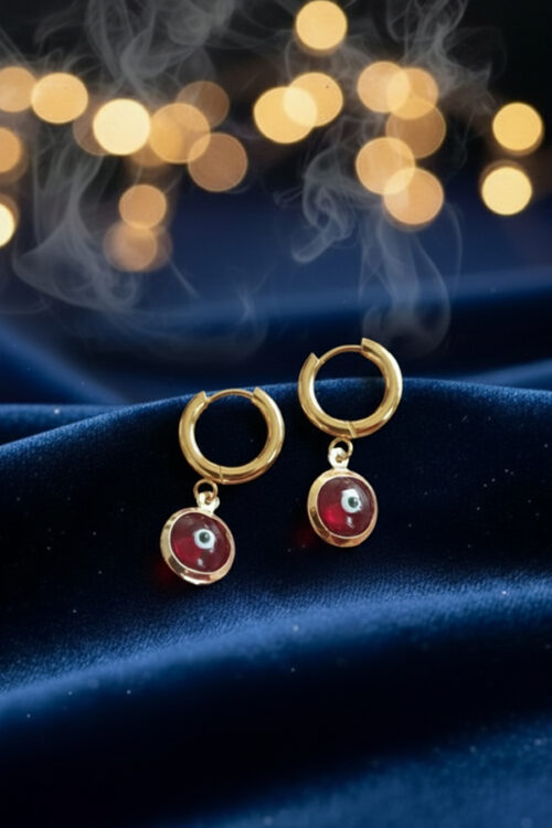 Luxury Gold Hoop Earrings with Red Evil Eye Charm – Bold Elegance & Protection