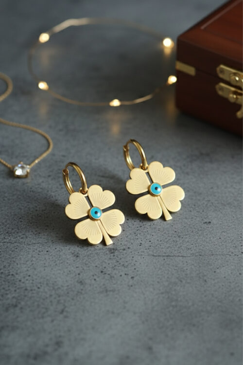 Golden Four-Leaf Clover Earrings – Symbol of Luck and Elegance