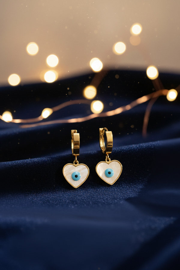 Golden Heart Evil Eye Drop Earrings