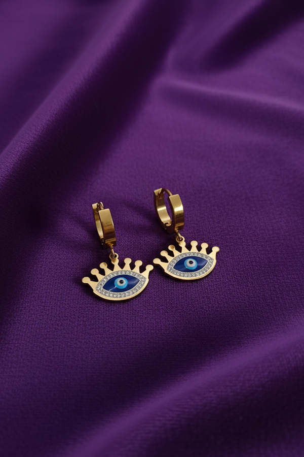 Golden Crown Evil Eye Hoop Earrings