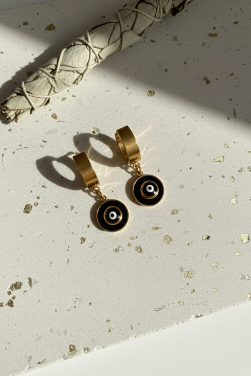 Golden Evil Eye Drop Earrings – Minimal Protection Charm Jewelry