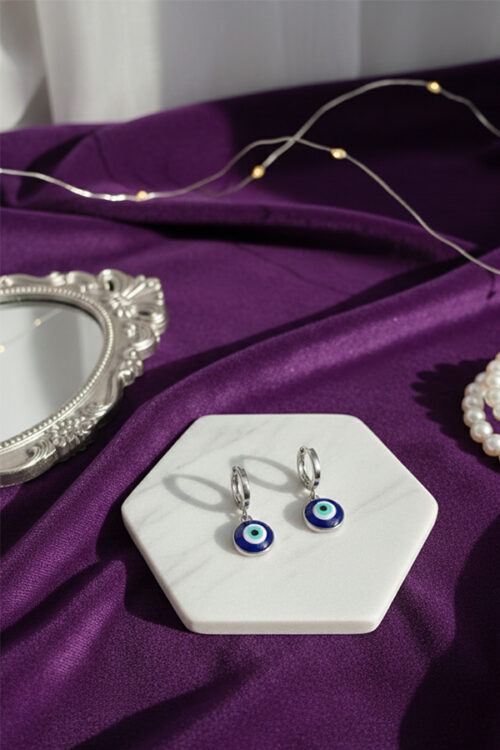 Silver Hoop Evil Eye Dangle Earrings – Timeless Charm & Spiritual Protection