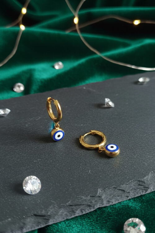 Classic Evil Eye Gold Hoop Earrings – Symbol of Protection & Style