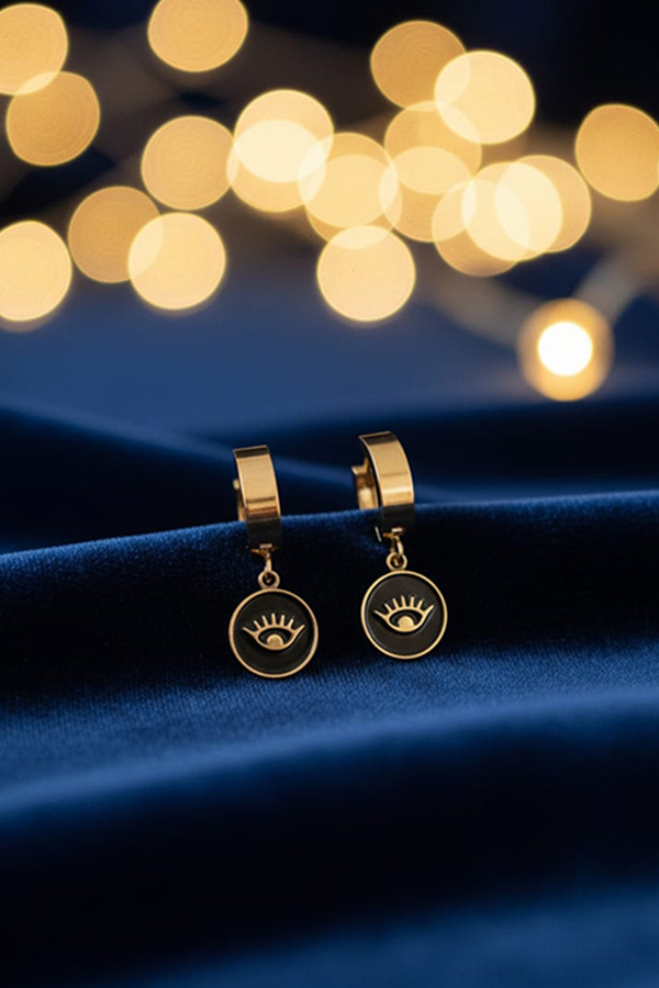 Golden Eye Charm Earrings – Symbol of Intuition & Elegance