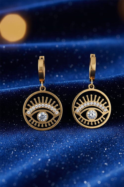 Golden Crystal Evil Eye Earrings – Sparkling Protection with Timeless Elegance