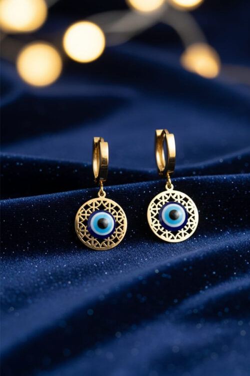 Golden Evil Eye Hoop Earrings – Charm of Protection & Elegance
