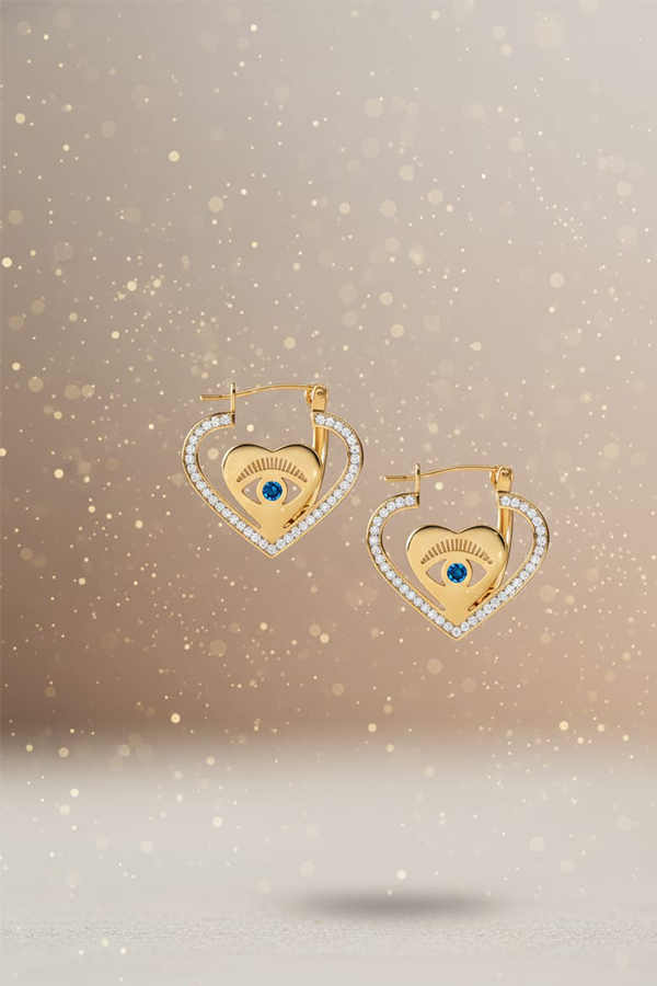 Golden Heart Evil Eye Hoop Earrings