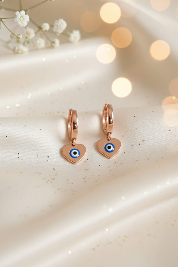 Rose Gold Heart Evil Eye Hoop Earrings – Love, Luck & Protection