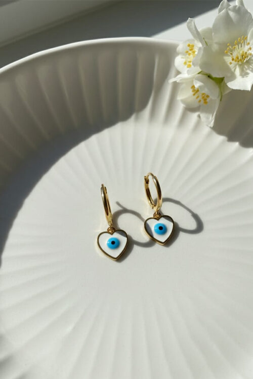 Golden Heart Evil Eye Hoop Earrings – Symbol of Love and Protection
