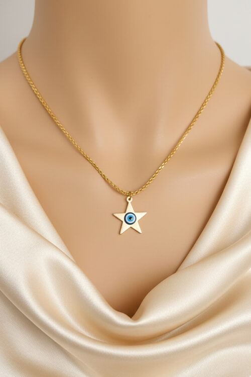 Delicate Gold Star Pendant Necklace with Evil Eye Charm