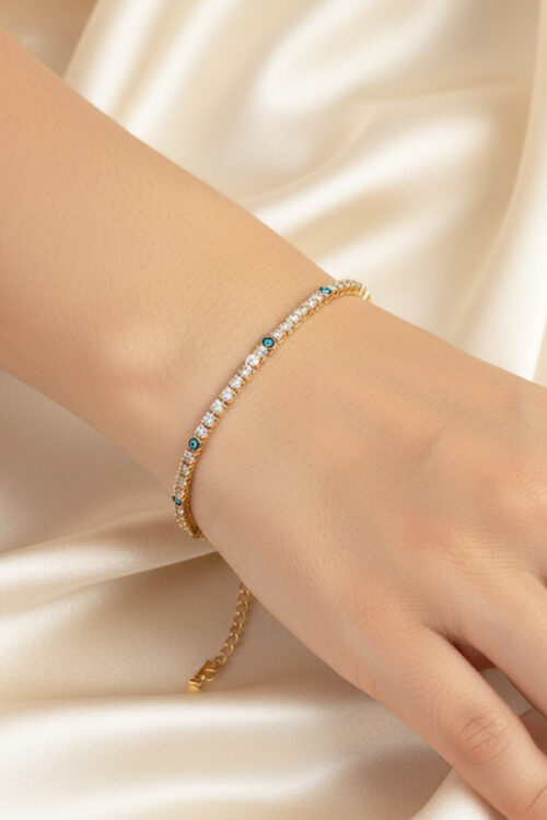 Luxurious Gold Anti-Tarnish Tennis Bracelet with Subtle Evil Eye Accents