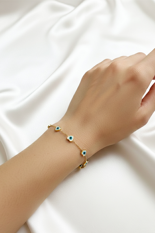 Delicate Gold Anti-Tarnish Floral Chain Bracelet with Micro Evil Eyes