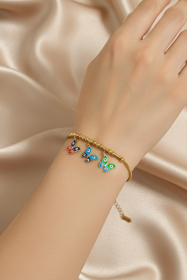 Charming Gold Anti-Tarnish Bracelet with Colorful Butterfly Charms
