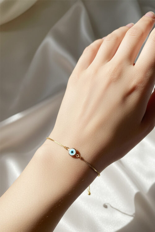 Delicate Gold Adjustable Slider Bracelet with Classic Micro Evil Eye