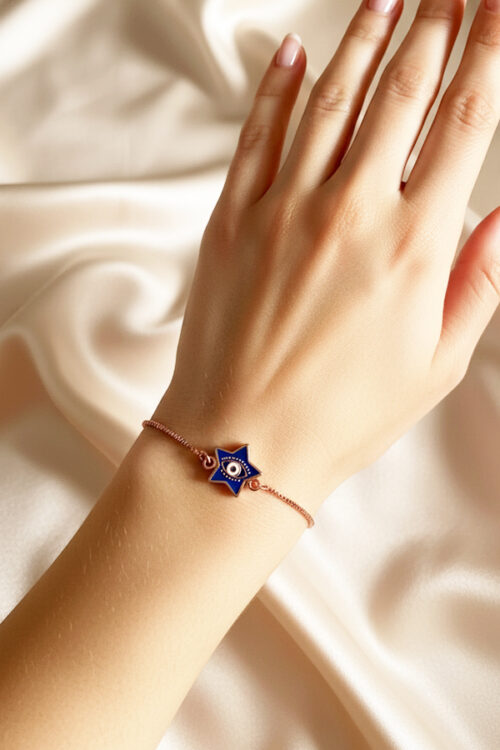 Chic Rose Gold Adjustable Slider Bracelet with Star & Evil Eye Charm