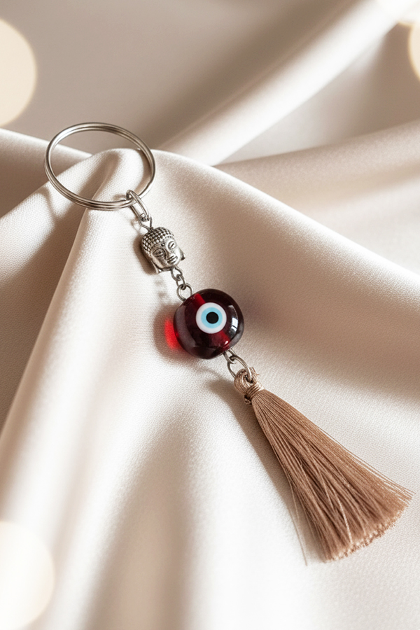 Spiritual Buddha & Red Evil Eye Tassel Keychain
