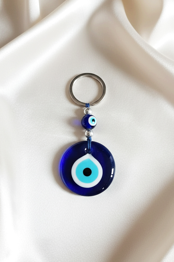 Classic Deep Blue Glass Evil Eye Protection Keychain