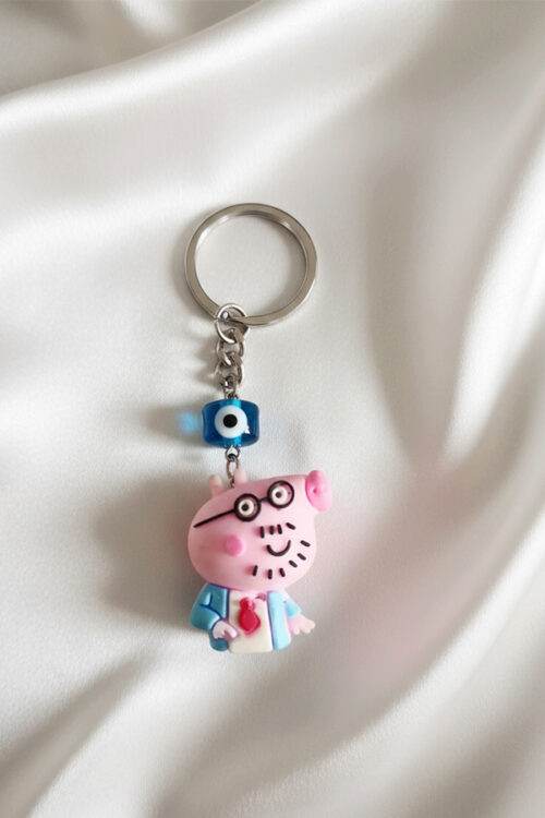 Cute Character Novelty Keychain with Blue Evil Eye Accent