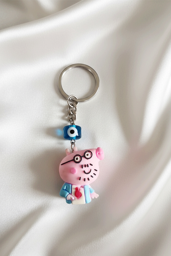 Cute Character Novelty Keychain with Blue Evil Eye Accent