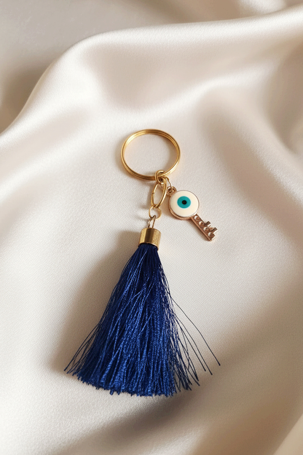 Luxurious Gold Tassel Keychain with Evil Eye Key Charm
