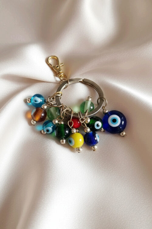 Vibrant Multi-Color Glass Bead Evil Eye Cluster Keychain