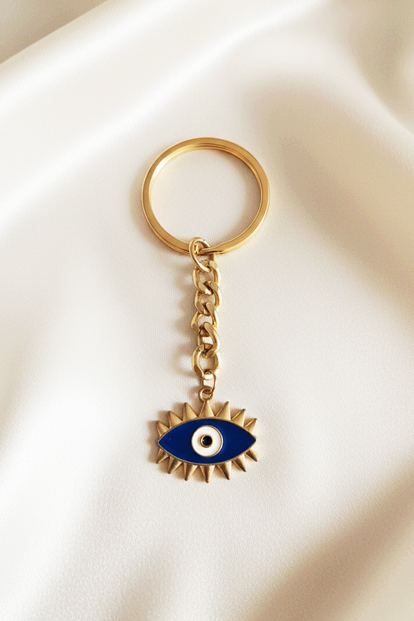 Bold Gold Sunburst Evil Eye Enamel Keychain