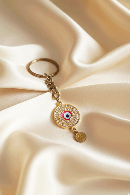 Luxurious Gold & Pave Crystal Evil Eye Keychain with Mini Charm